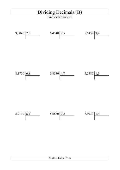 The Dividing Ten Thousandths by Tenths (B) Math Worksheet