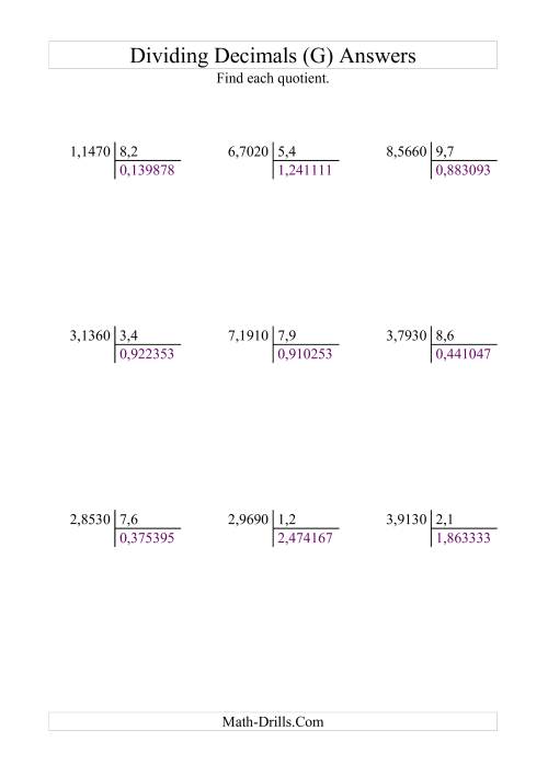 The Dividing Ten Thousandths by Tenths (G) Math Worksheet Page 2