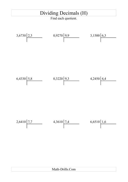 The Dividing Ten Thousandths by Tenths (H) Math Worksheet