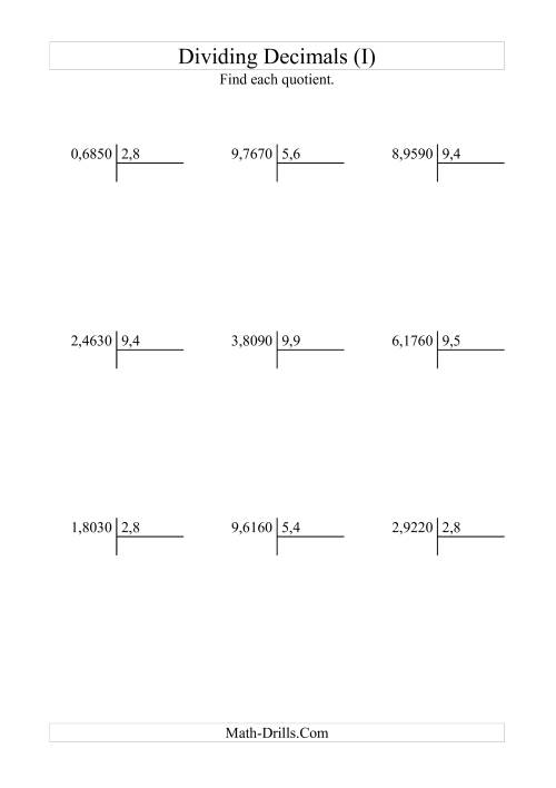 The Dividing Ten Thousandths by Tenths (I) Math Worksheet