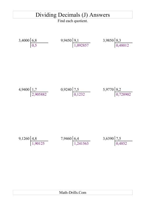 The Dividing Ten Thousandths by Tenths (J) Math Worksheet Page 2