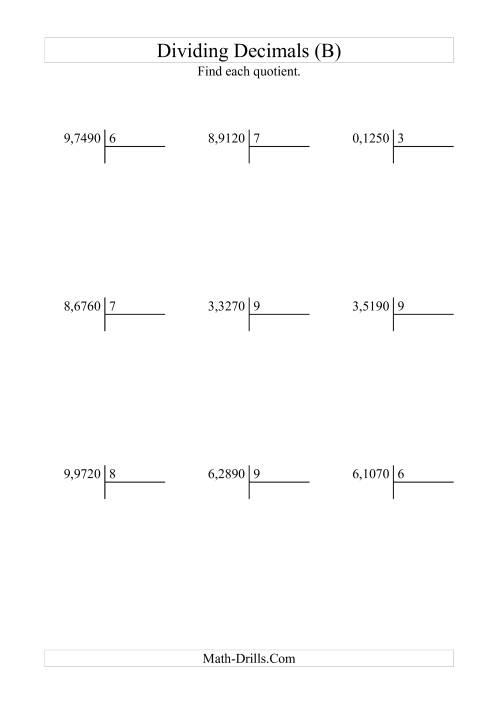 The Dividing Ten Thousandths by a Whole Number (B) Math Worksheet