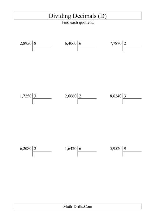The Dividing Ten Thousandths by a Whole Number (D) Math Worksheet