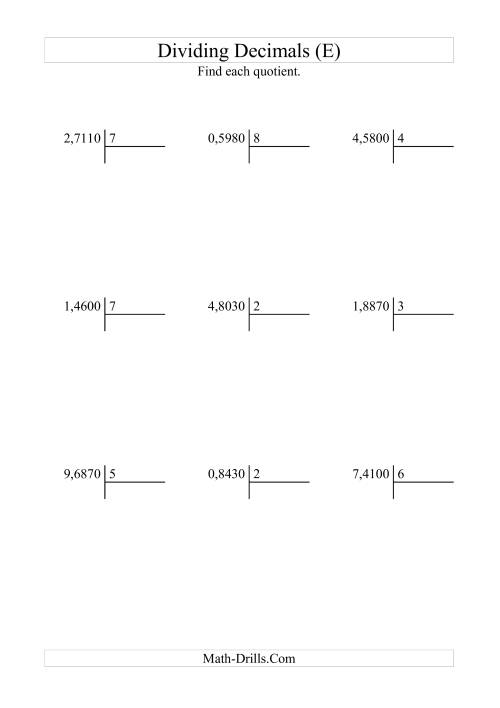 The Dividing Ten Thousandths by a Whole Number (E) Math Worksheet