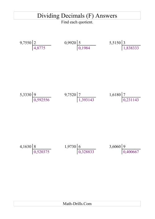 The Dividing Ten Thousandths by a Whole Number (F) Math Worksheet Page 2