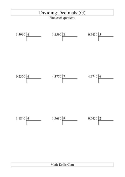 The Dividing Ten Thousandths by a Whole Number (G) Math Worksheet