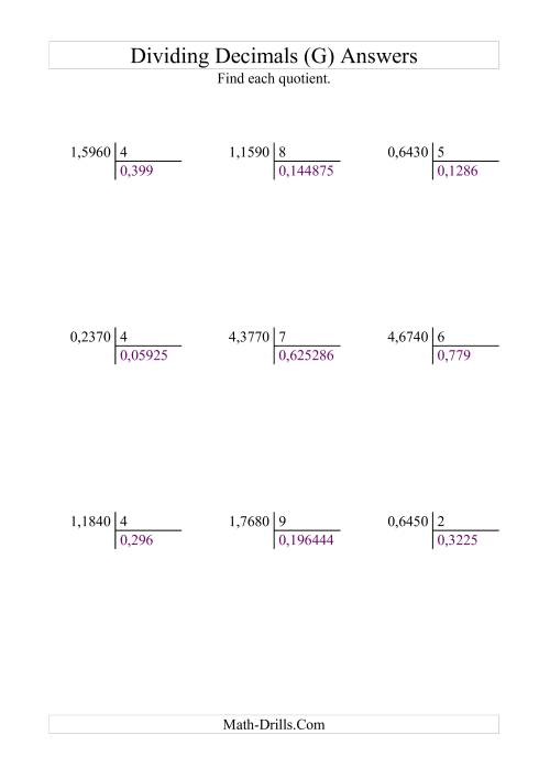 The Dividing Ten Thousandths by a Whole Number (G) Math Worksheet Page 2