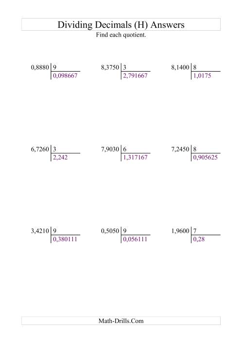 The Dividing Ten Thousandths by a Whole Number (H) Math Worksheet Page 2