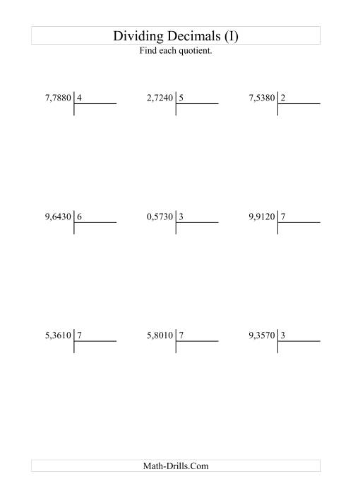 The Dividing Ten Thousandths by a Whole Number (I) Math Worksheet
