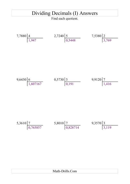 The Dividing Ten Thousandths by a Whole Number (I) Math Worksheet Page 2