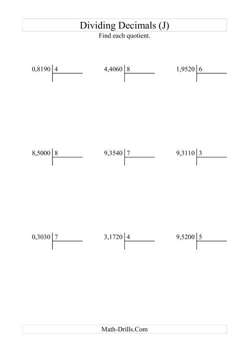 The Dividing Ten Thousandths by a Whole Number (J) Math Worksheet