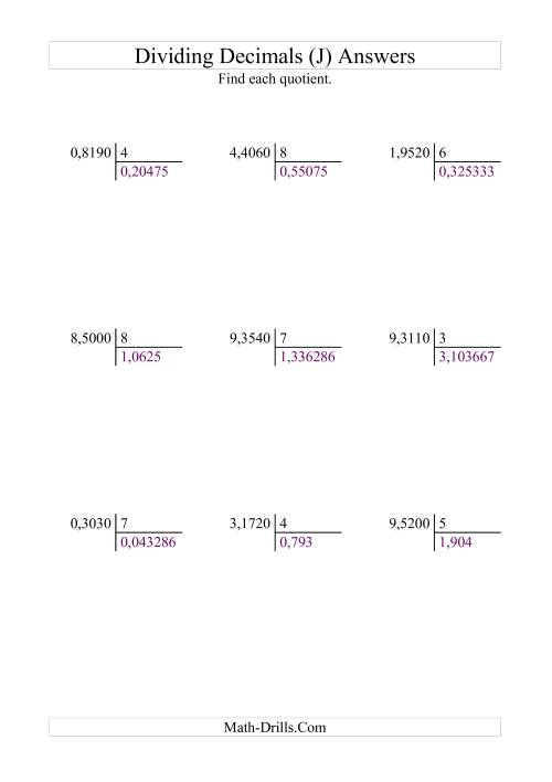 The Dividing Ten Thousandths by a Whole Number (J) Math Worksheet Page 2