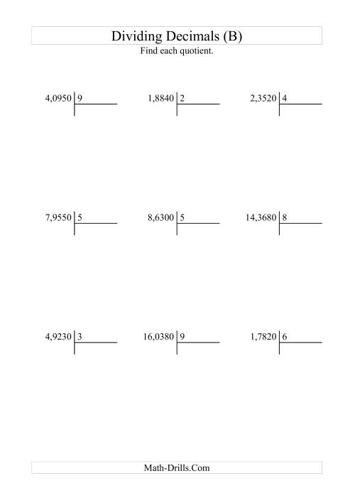 The Dividing Ten Thousandths by a Whole Number with an Easy Quotient (B) Math Worksheet