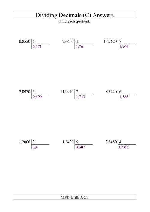 The Dividing Ten Thousandths by a Whole Number with an Easy Quotient (C) Math Worksheet Page 2