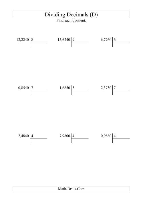 The Dividing Ten Thousandths by a Whole Number with an Easy Quotient (D) Math Worksheet