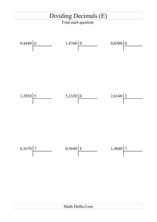 The Dividing Ten Thousandths by a Whole Number with an Easy Quotient (E) Math Worksheet