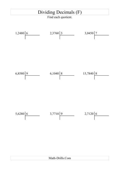 The Dividing Ten Thousandths by a Whole Number with an Easy Quotient (F) Math Worksheet