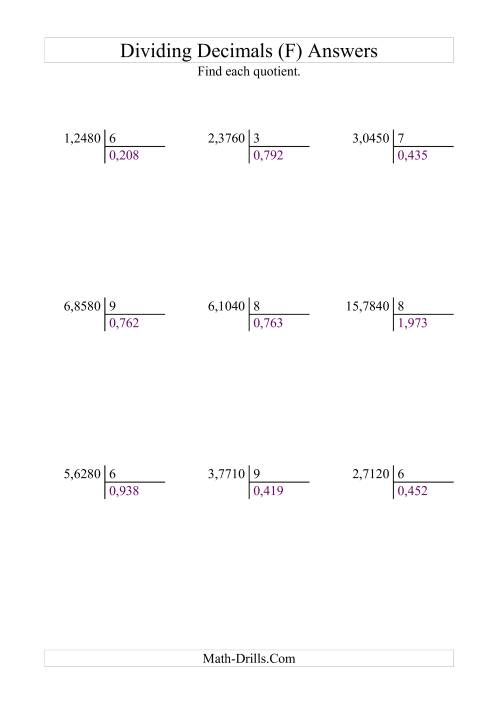 The Dividing Ten Thousandths by a Whole Number with an Easy Quotient (F) Math Worksheet Page 2