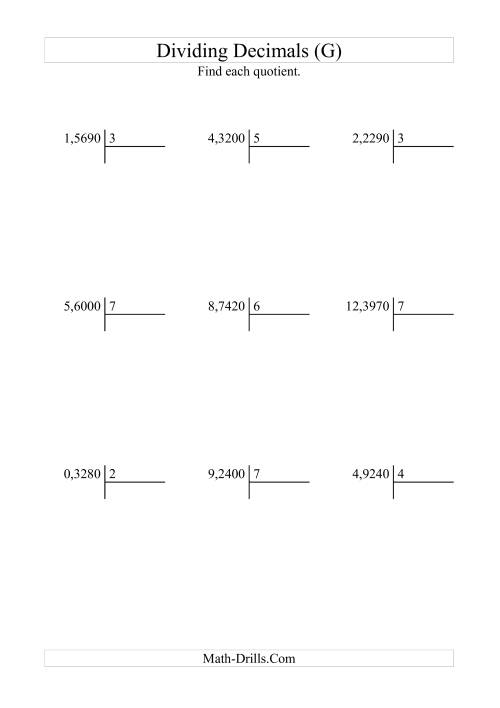 The Dividing Ten Thousandths by a Whole Number with an Easy Quotient (G) Math Worksheet