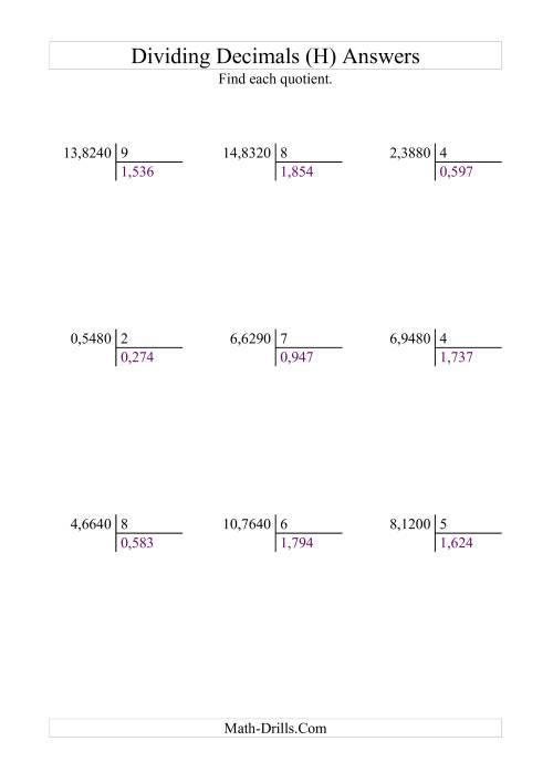 The Dividing Ten Thousandths by a Whole Number with an Easy Quotient (H) Math Worksheet Page 2