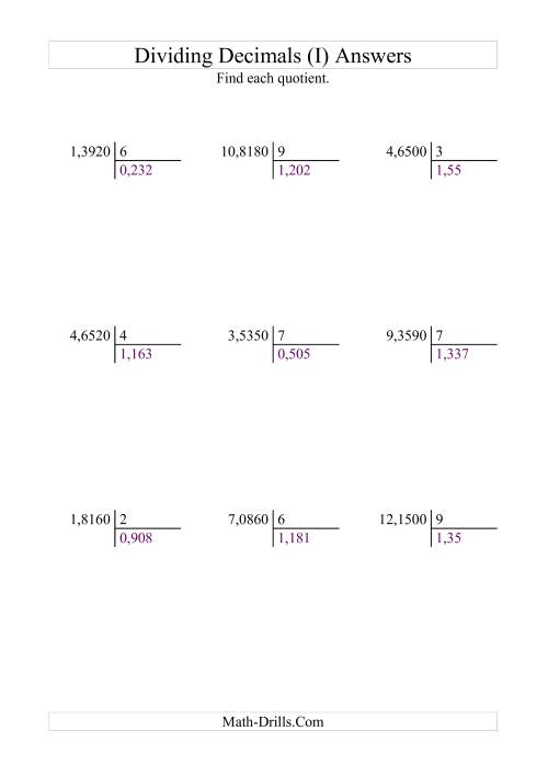 The Dividing Ten Thousandths by a Whole Number with an Easy Quotient (I) Math Worksheet Page 2