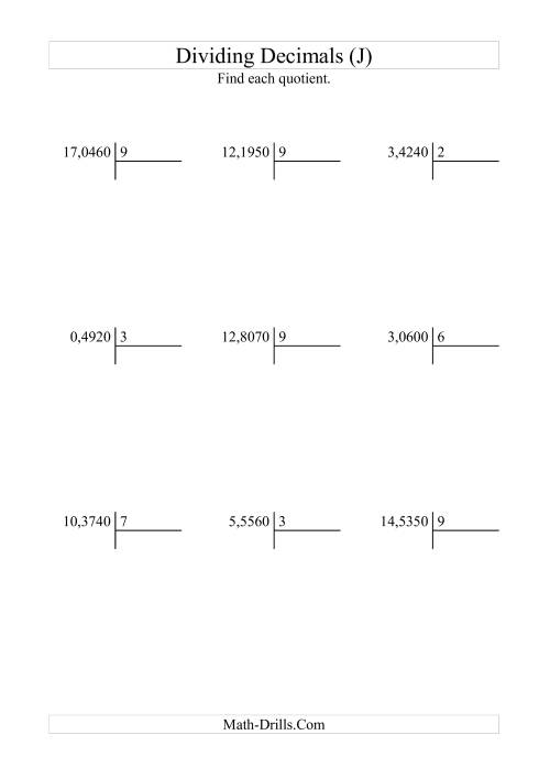 The Dividing Ten Thousandths by a Whole Number with an Easy Quotient (J) Math Worksheet
