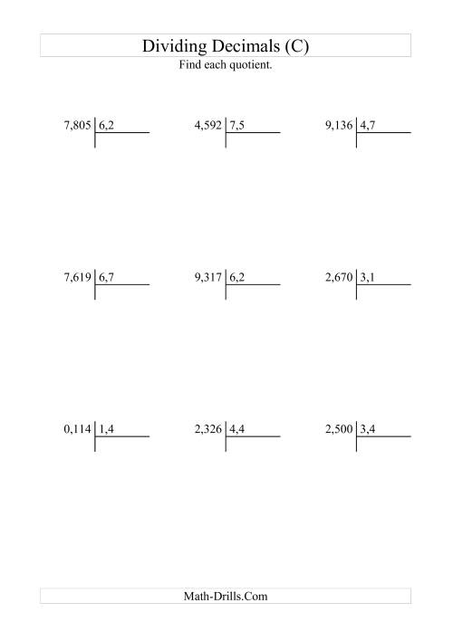 The Dividing Thousandths by Tenths (C) Math Worksheet