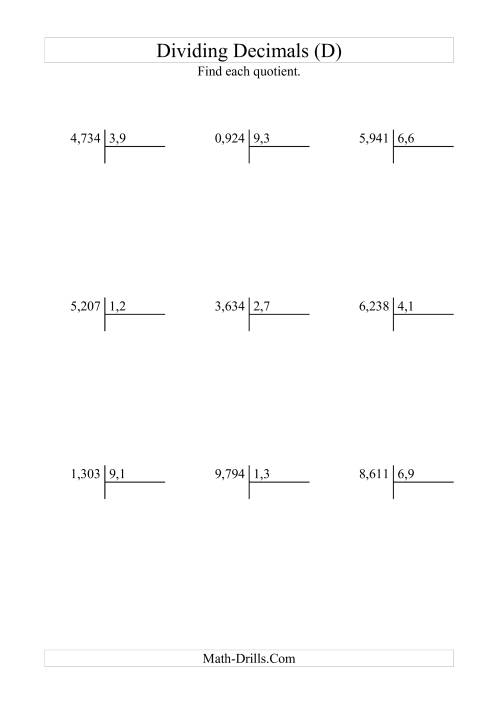 The Dividing Thousandths by Tenths (D) Math Worksheet