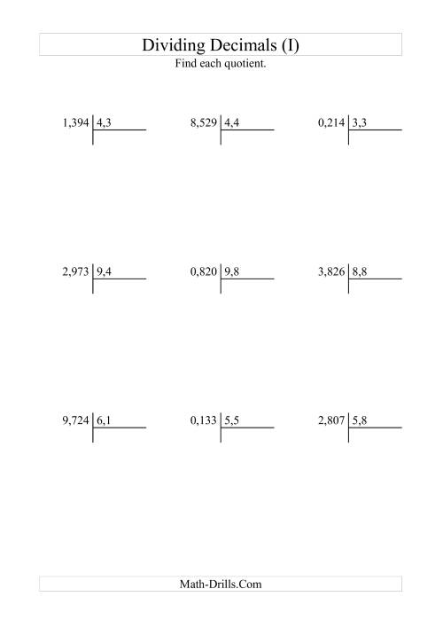 The Dividing Thousandths by Tenths (I) Math Worksheet