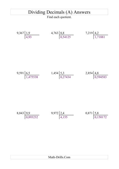 The Dividing Thousandths by Tenths (All) Math Worksheet Page 2