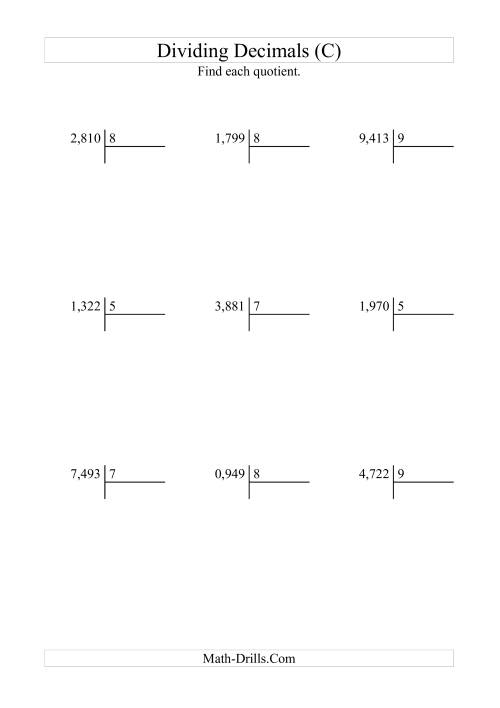 The Dividing Thousandths by a Whole Number (C) Math Worksheet