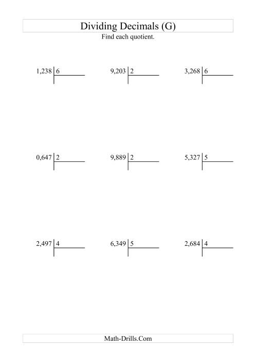 The Dividing Thousandths by a Whole Number (G) Math Worksheet