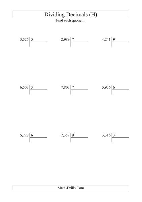 The Dividing Thousandths by a Whole Number (H) Math Worksheet