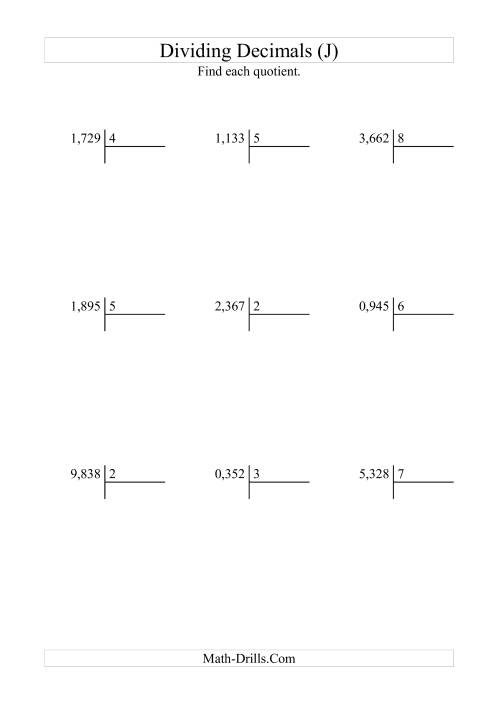 The Dividing Thousandths by a Whole Number (J) Math Worksheet