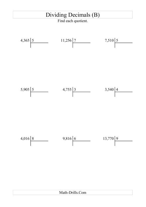 The Dividing Thousandths by a Whole Number with an Easy Quotient (B) Math Worksheet