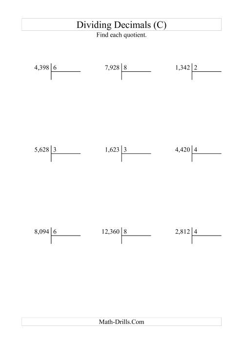 The Dividing Thousandths by a Whole Number with an Easy Quotient (C) Math Worksheet