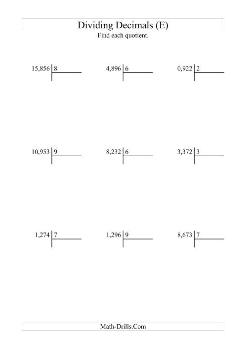 The Dividing Thousandths by a Whole Number with an Easy Quotient (E) Math Worksheet