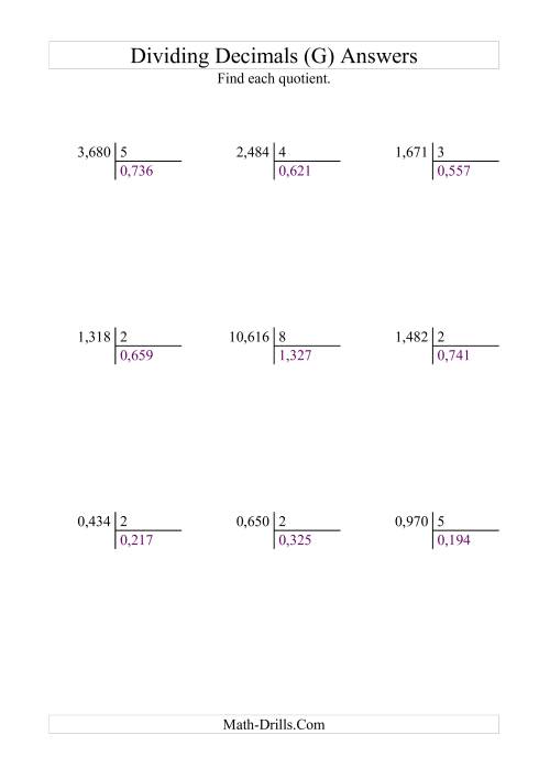 The Dividing Thousandths by a Whole Number with an Easy Quotient (G) Math Worksheet Page 2