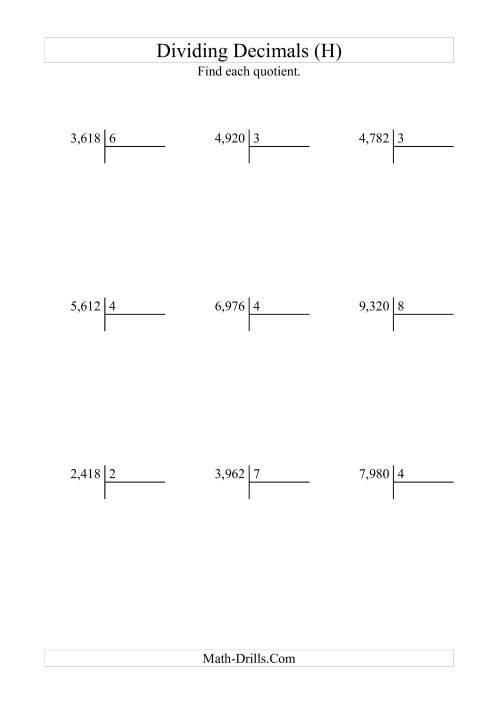 The Dividing Thousandths by a Whole Number with an Easy Quotient (H) Math Worksheet