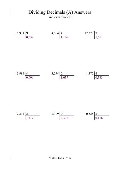 The Dividing Thousandths by a Whole Number with an Easy Quotient (All) Math Worksheet Page 2