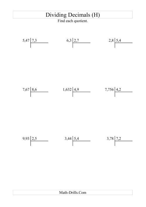 The Dividing Various Decimal Places by Tenths (H) Math Worksheet