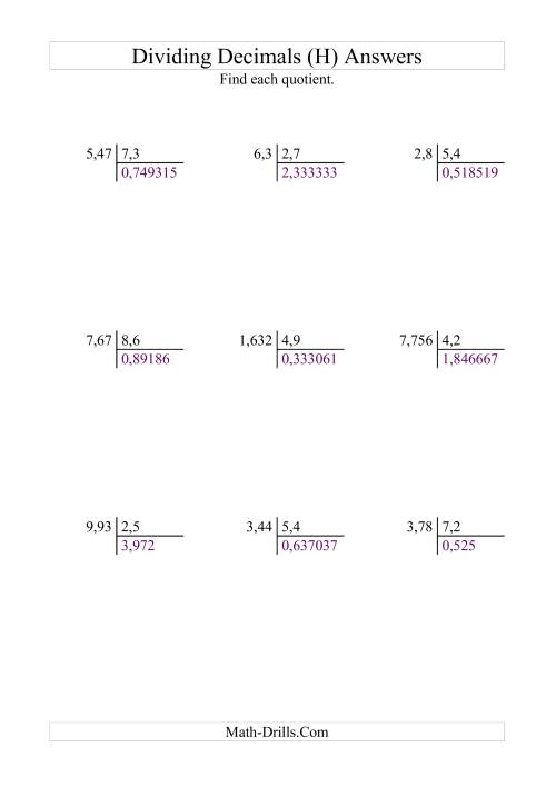 The Dividing Various Decimal Places by Tenths (H) Math Worksheet Page 2