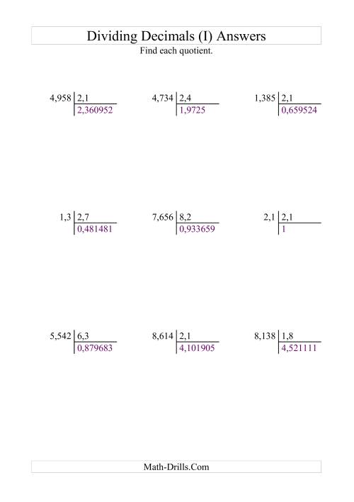 The Dividing Various Decimal Places by Tenths (I) Math Worksheet Page 2