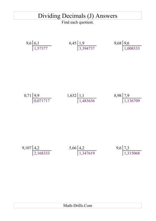 The Dividing Various Decimal Places by Tenths (J) Math Worksheet Page 2