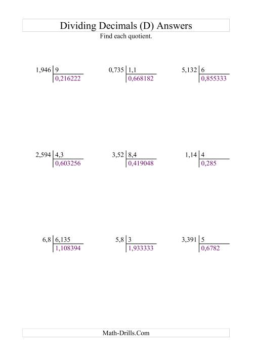 The Dividing Various Decimal Places by Various Decimal Places (D) Math Worksheet Page 2
