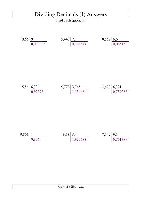 The Dividing Various Decimal Places by Various Decimal Places (J) Math Worksheet Page 2