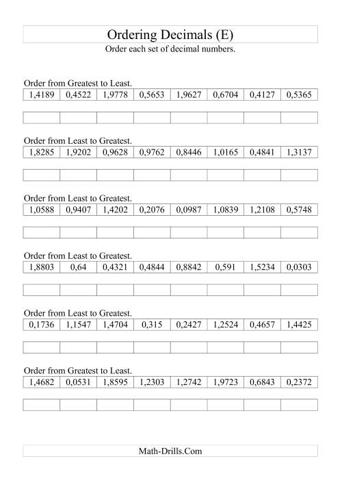 The Sorting/Ordering Decimals to Ten Thousandths (E) Math Worksheet