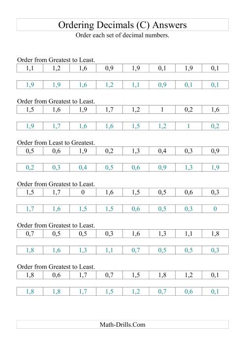 The Sorting/Ordering Decimals to Tenths (C) Math Worksheet Page 2