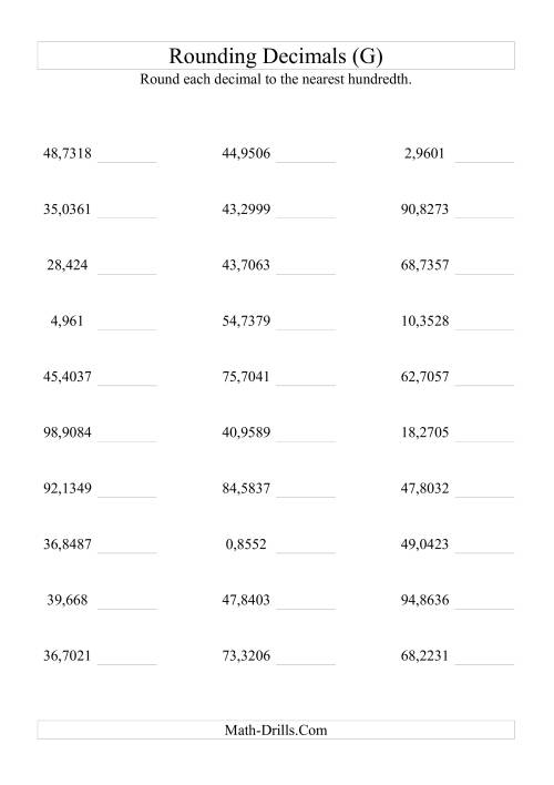 The Rounding Ten Thousandths to Hundredths (G) Math Worksheet