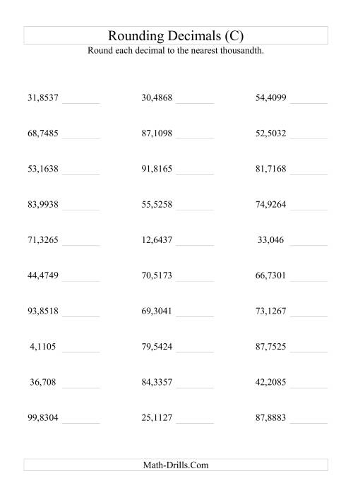 The Rounding Ten Thousandths to Thousandths (C) Math Worksheet